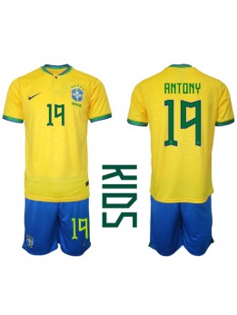 Brazil Antony #19 Dječji Domaci Dres kompleti SP 2022 Kratak Rukavima (+ kratke hlače)